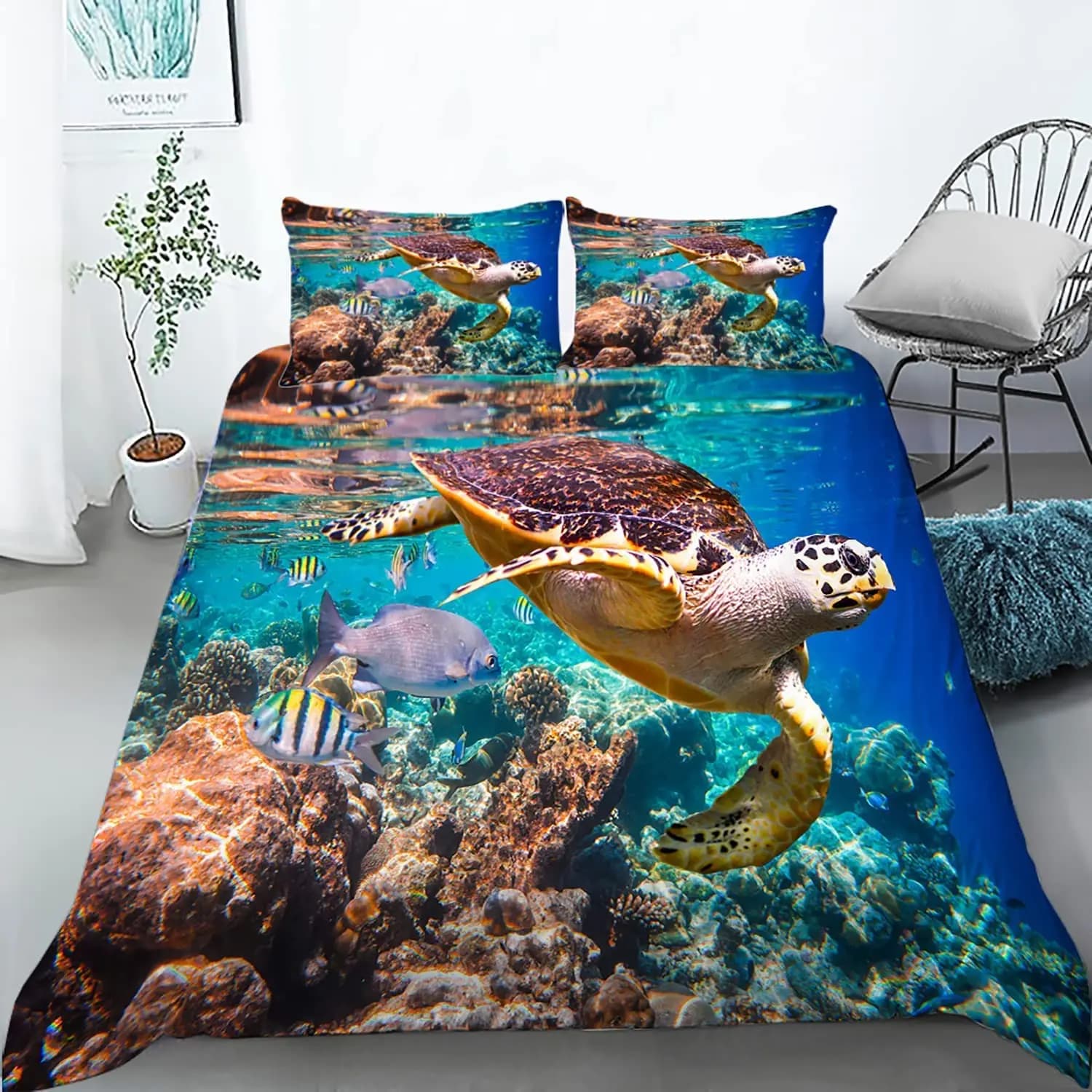 Copripiumino tartaruga marina Set biancheria da letto a tema mondo sottomarino Vita marina per donne, ragazzi e ragazze, regalo per la decorazione della camera da letto