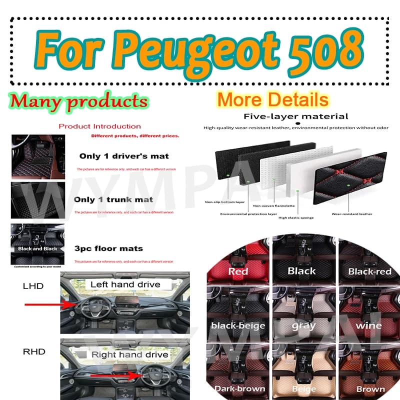 Luxury Car Floor Mats For Peugeot 508 2018 2017 2016 2015-2011 Interior Parts Waterproof Anti Dirty Rugs Leather accessories