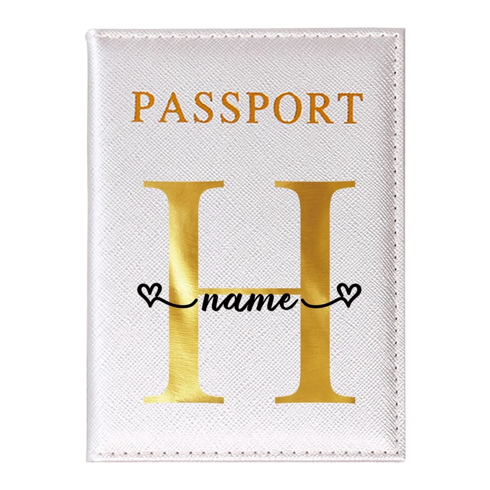 Customizable Name Initials Text Passport Holder RFID Blocking Ultra-Thin Travel Document Bag Synthetic Leather ID & Credit Card