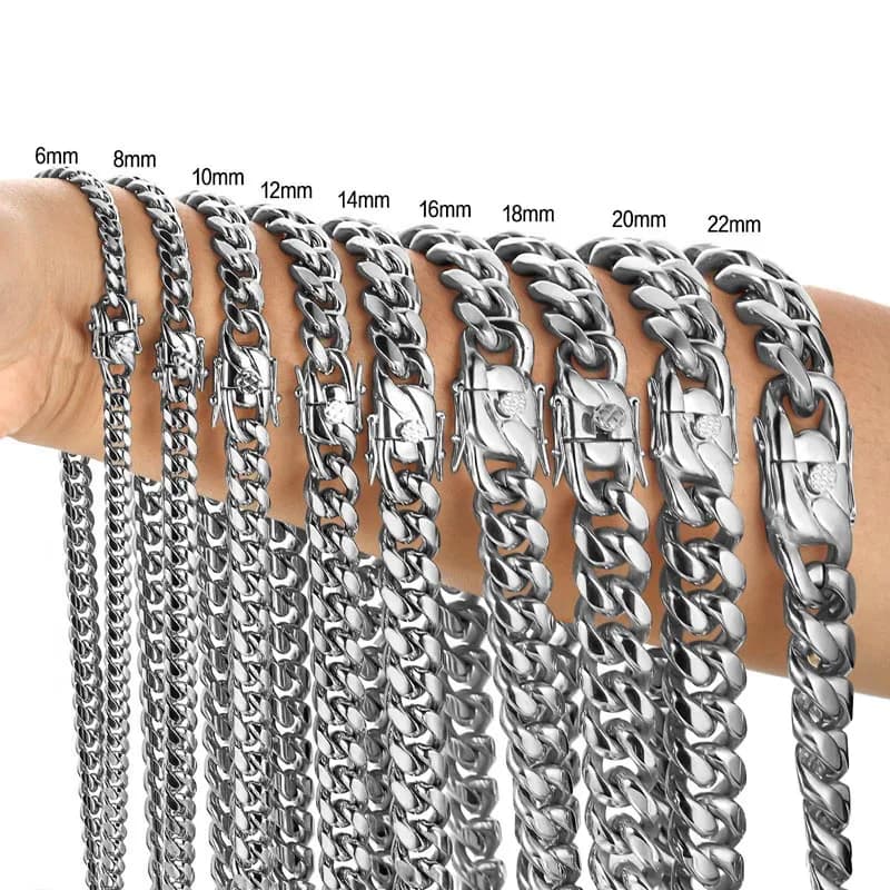 Collane a catena cubana in acciaio inossidabile 316L Miami Curb collane con chiusura a farfalla bracciale Hip Hop uomo donna gioielli placcati in argento