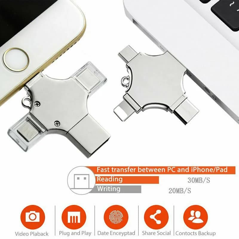 Per chiavetta USB 4IN1 da 256 GB con memoria fotografica di tipo C per i telefono cellulare Android PC Batch -