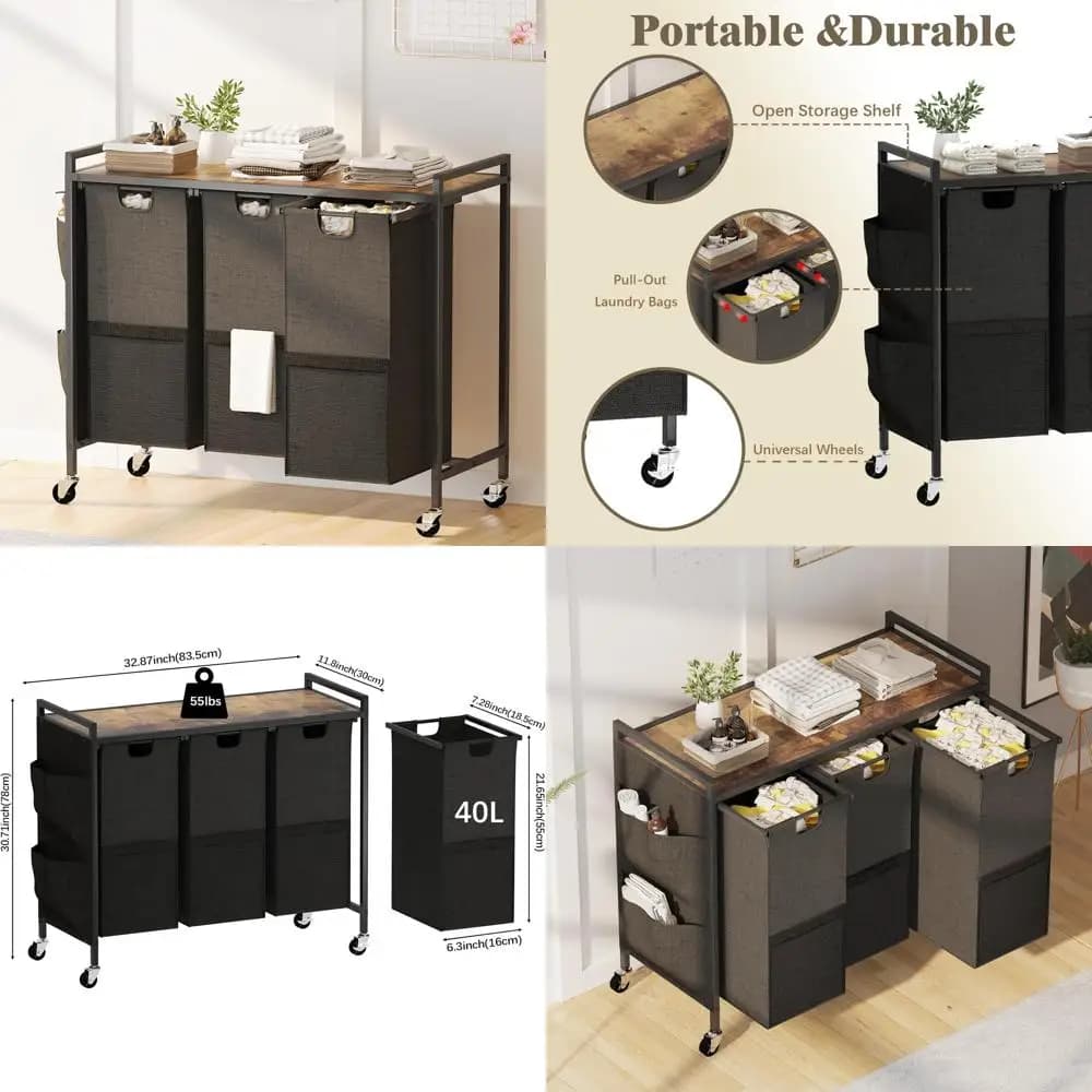 Selector of linen with removable bags and side pockets for the improved organization of the laundry