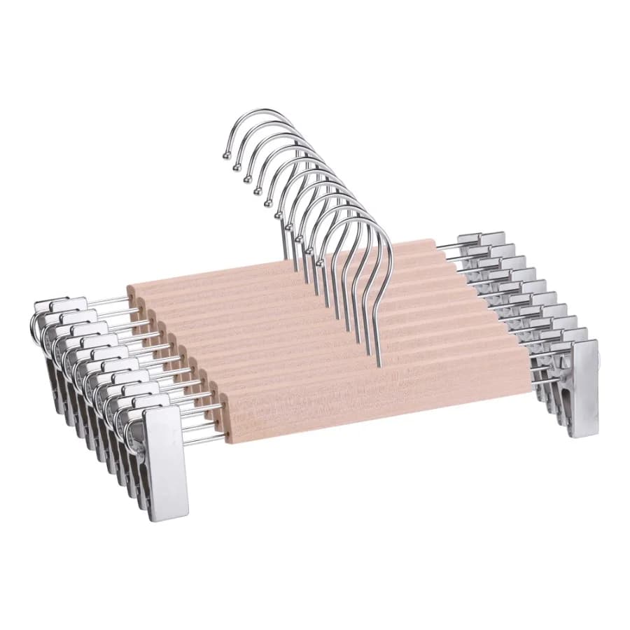 Wood Hangers Clothes Hangers with Pinch Clips 10 Packs Silver