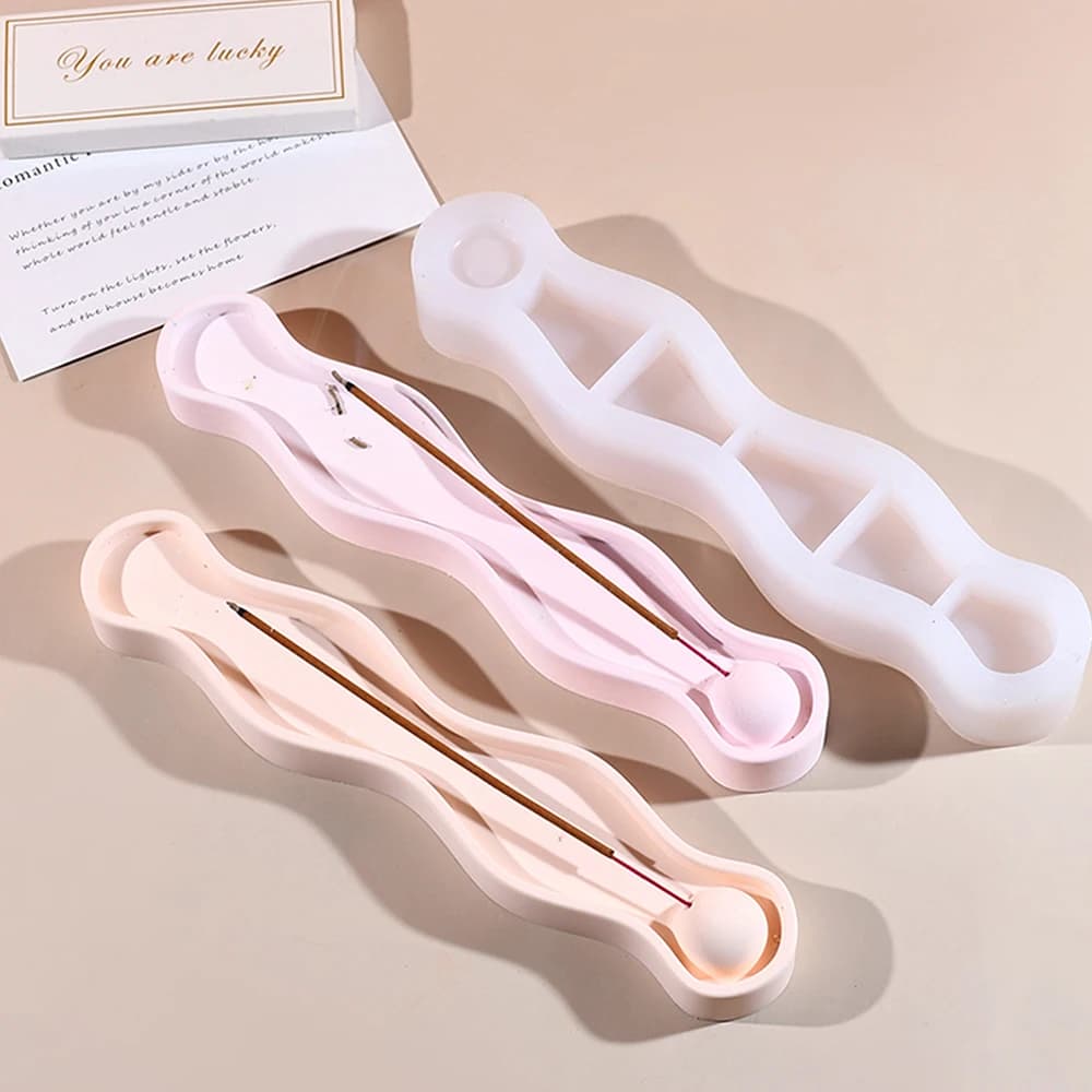 Set di Stampi in Silicone per Porta Incenso Lungo a Onda, Supporto Fai da Te per Bastoncini Profumati, Porta Incenso, Creazione di Oggetti Artistici in Gesso, Stampo in Resina, Decorazioni per la Casa