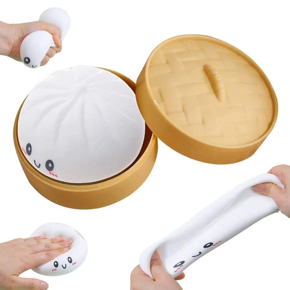 Palline Antistress a Forma di Baozi Bianco, Giocattoli Sensoriali Fidget, Simulazione Cibo, Squishies a Forma di Panino con Palline di Impasto per la Cottura a Vapore