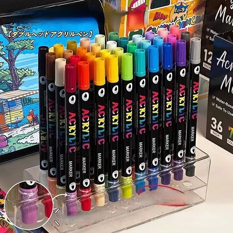 Pennarelli per vernice acrilica da 24-120 colori per uso artistico professionale, penne a doppia punta fine e con punta a pennello, adatte per pietra, legno, calligrafia