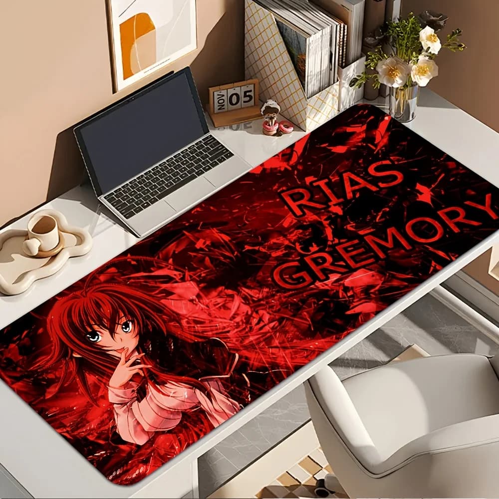 Tappetino per mouse da gaming grande con ragazza anime dai capelli rossi, base in gomma antiscivolo, tappetino da scrivania impermeabile per giocatori e ufficio domestico