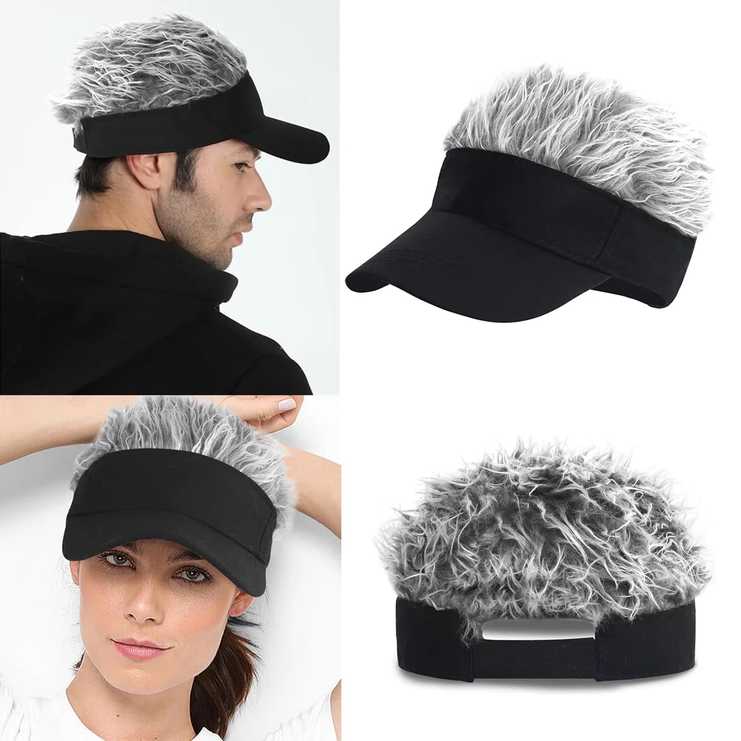 Visiera da uomo con capelli finti, cappello con visiera e capelli per uomo, divertenti cappelli da sole con punte, cappellini da baseball con parrucca, regalo, parrucca sintetica
