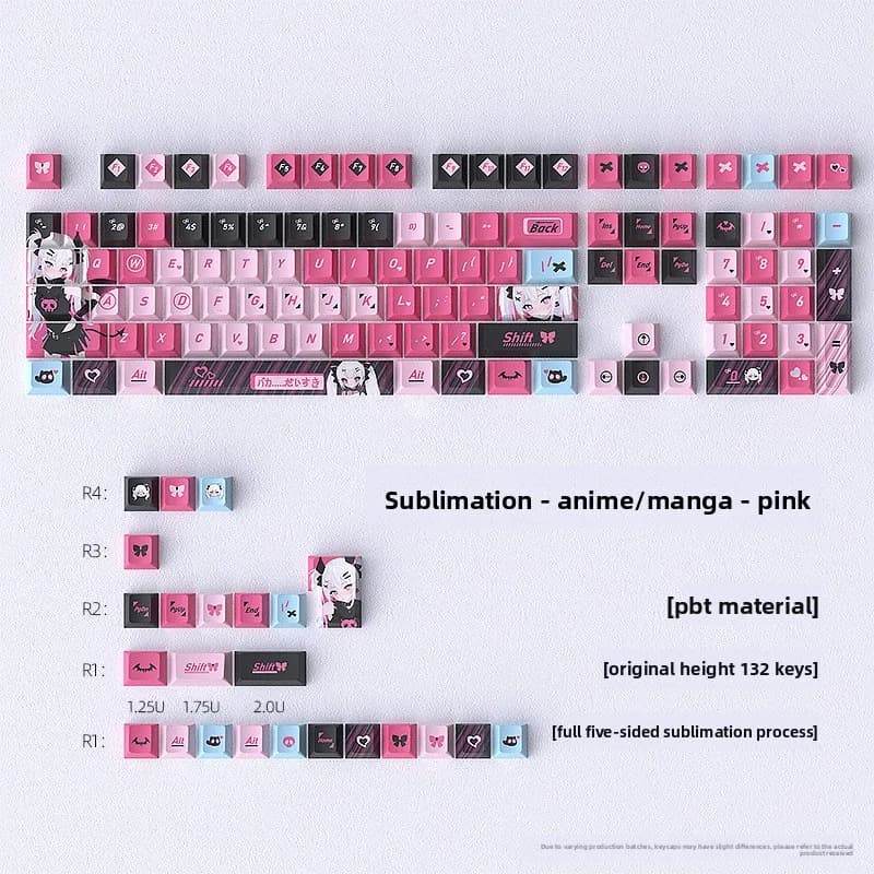 Complete Set of 132 PBT Anime Keyboards with Original Profile and Color Sublimation for Mechanical Keyboard