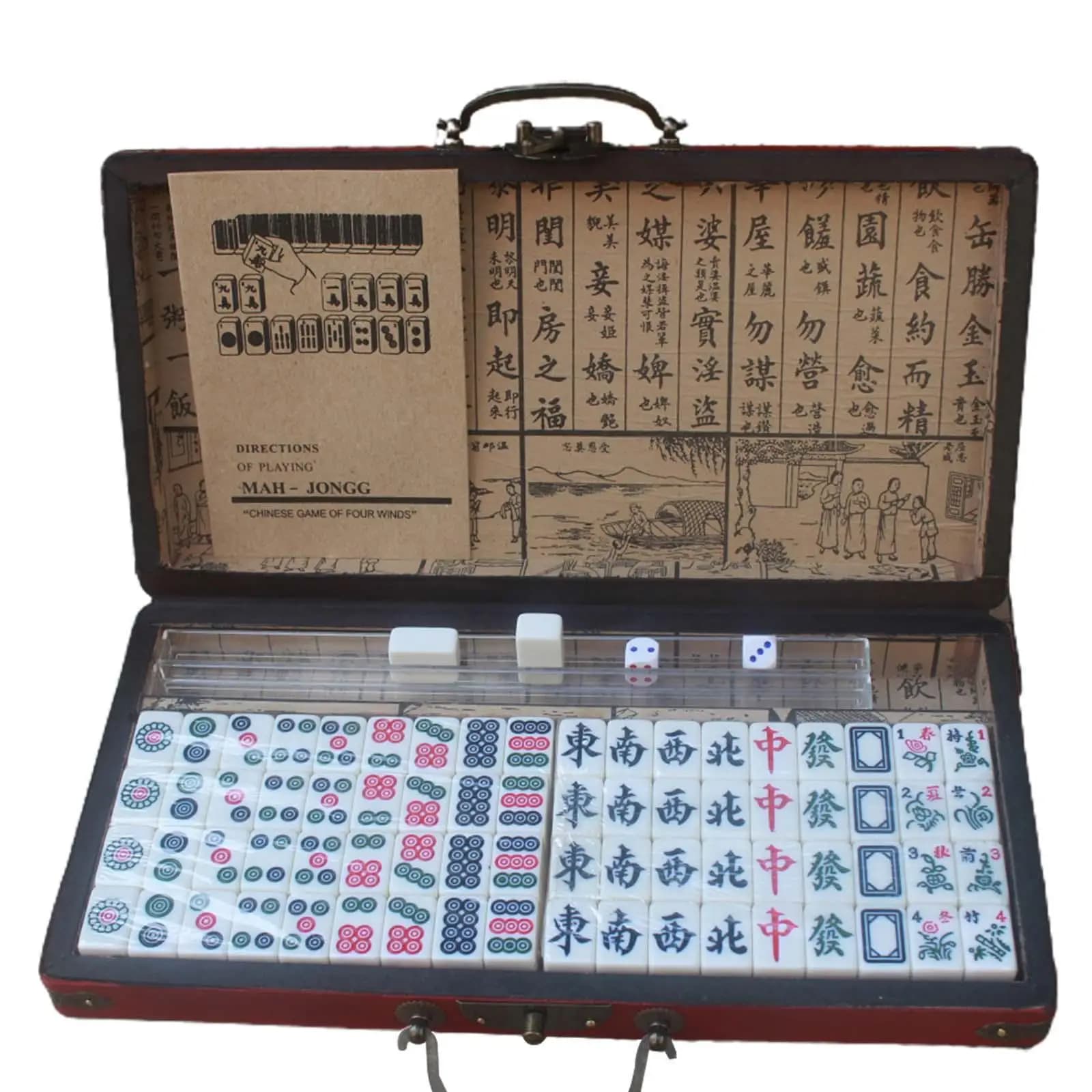 Gioco di attività Mahjong cinese Gioco da tavolo con custodia per il trasporto Mini Mahjong Set Gioco di piastrelle Mahjong per regali di festa in casa