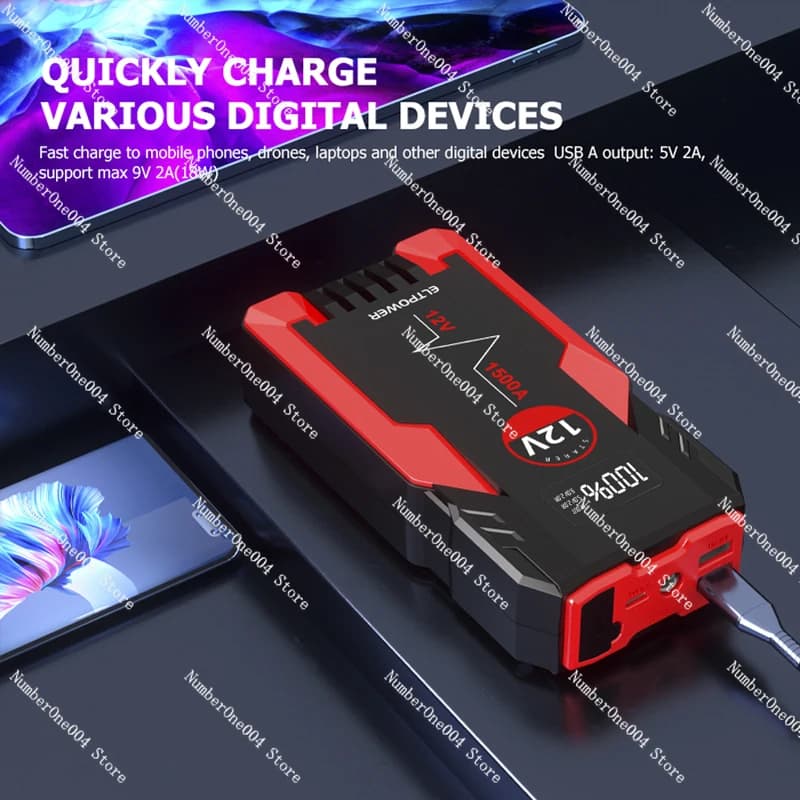 Avviatore di Emergenza Portatile 12V Multifunzione con Torcia Integrata