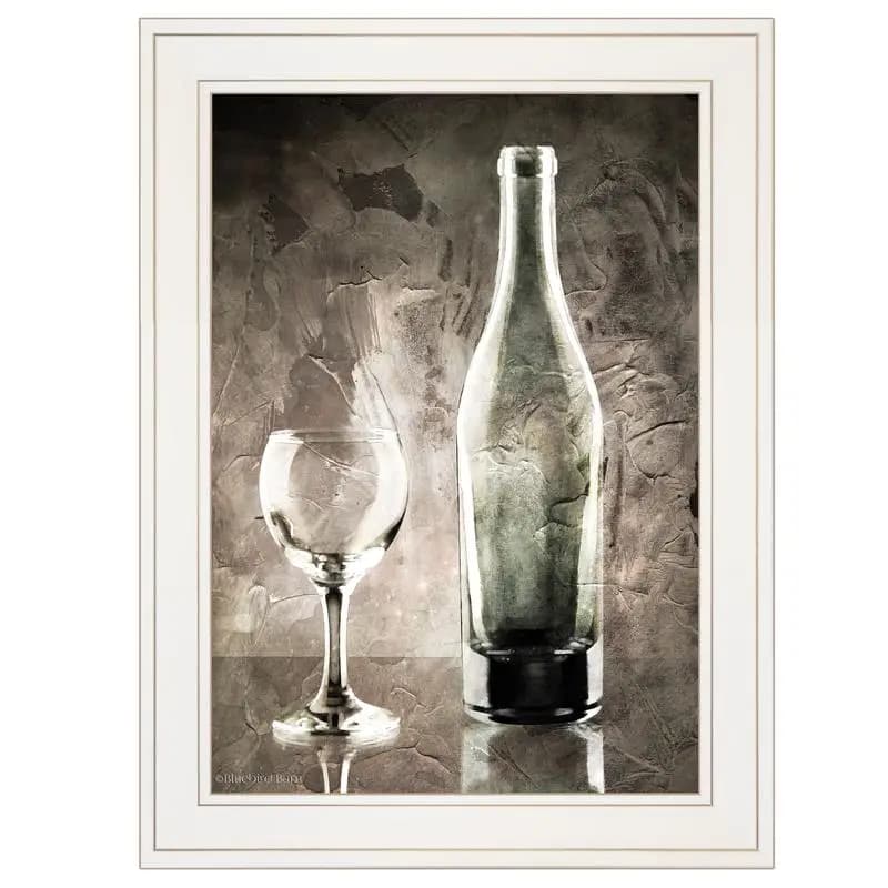 Bicchiere da vino Moody Grey Still Life, stampa incorniciata, pronto da appendere, cornice bianca