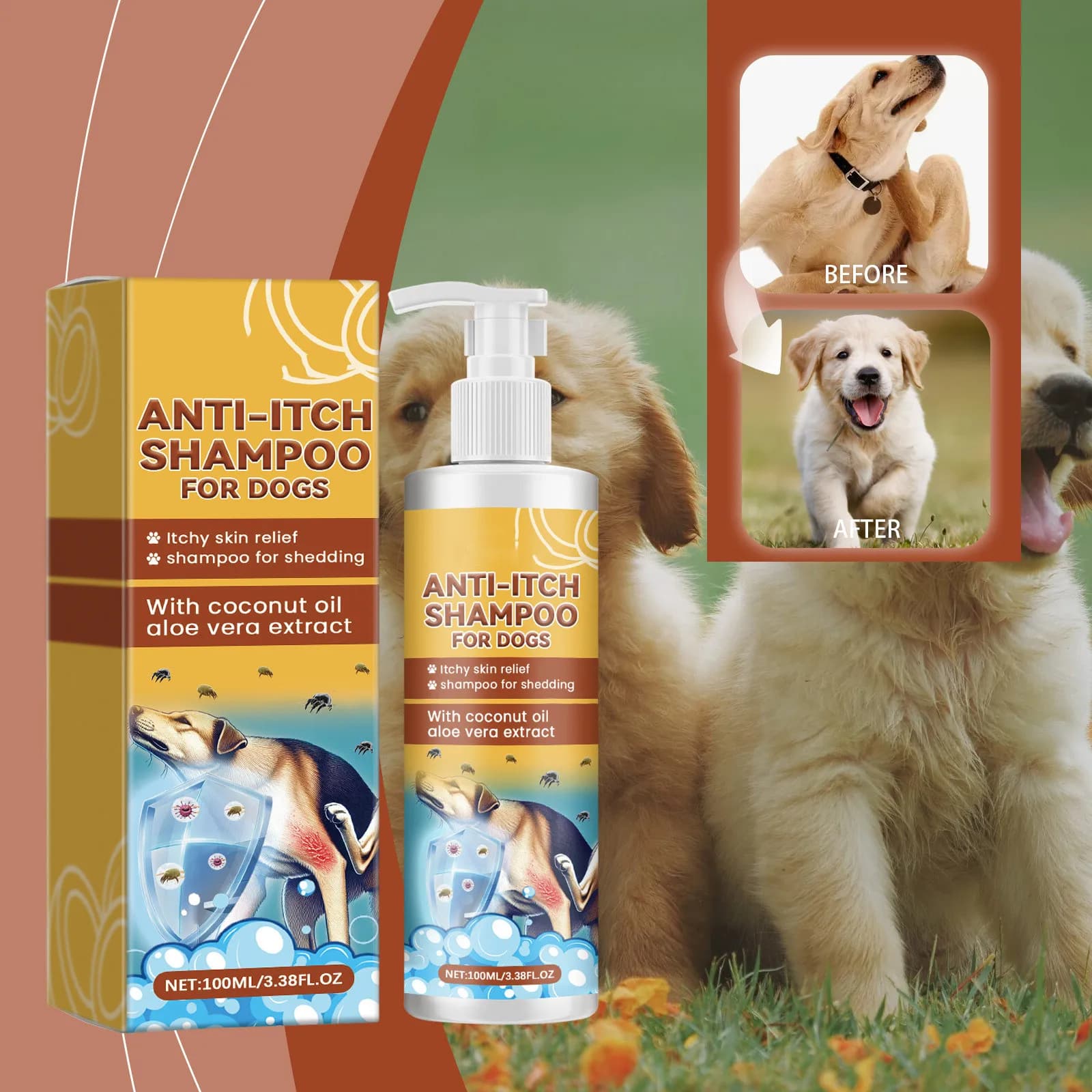 100ml Nuovo Shampoo Prurito Per Cani, Allergico, Prurito, Nutriente Capelli Desechos Y Limpieza Del Hogar Aseo Para Perros Mascotas