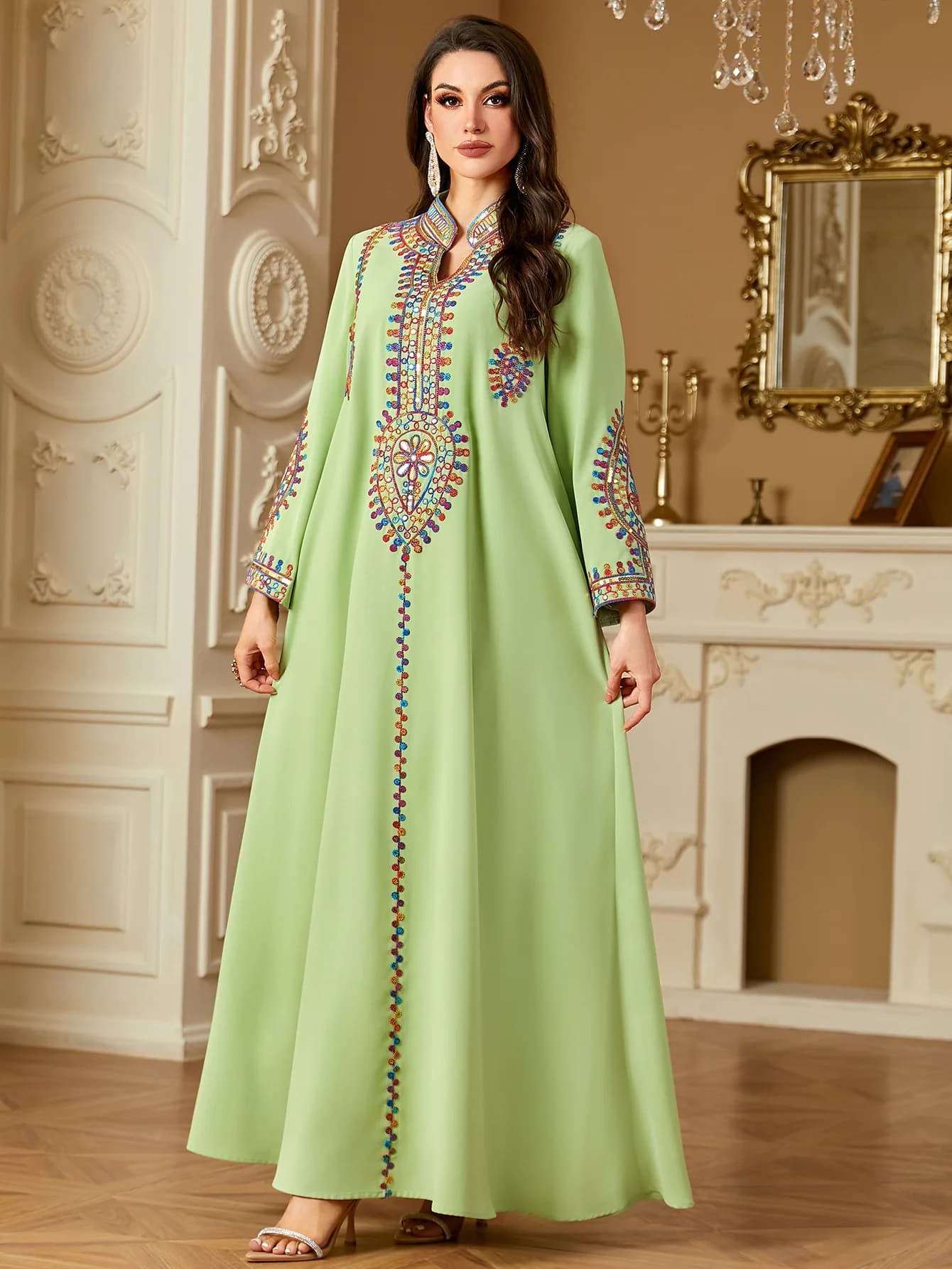 Eid Abito ricamato musulmano per le donne Abaya Abiti lunghi da festa Caftano Robe Jalabiya Ramadan Marocco Dubai 2025 Abiti Largos