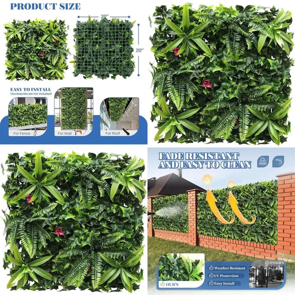 Artificial hedge panels in hedgehode effect 20x20 inch for fences and hedge plants, interior/external decoration, mixed leaves, 18 pieces