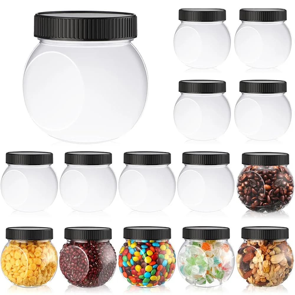 Barattoli di plastica per caramelle con coperchi Barattolo per biscotti laterale Bancone da cucina sfuso Contenitore per biscotti trasparente Barattoli per caramelle a bocca larga per caramelle