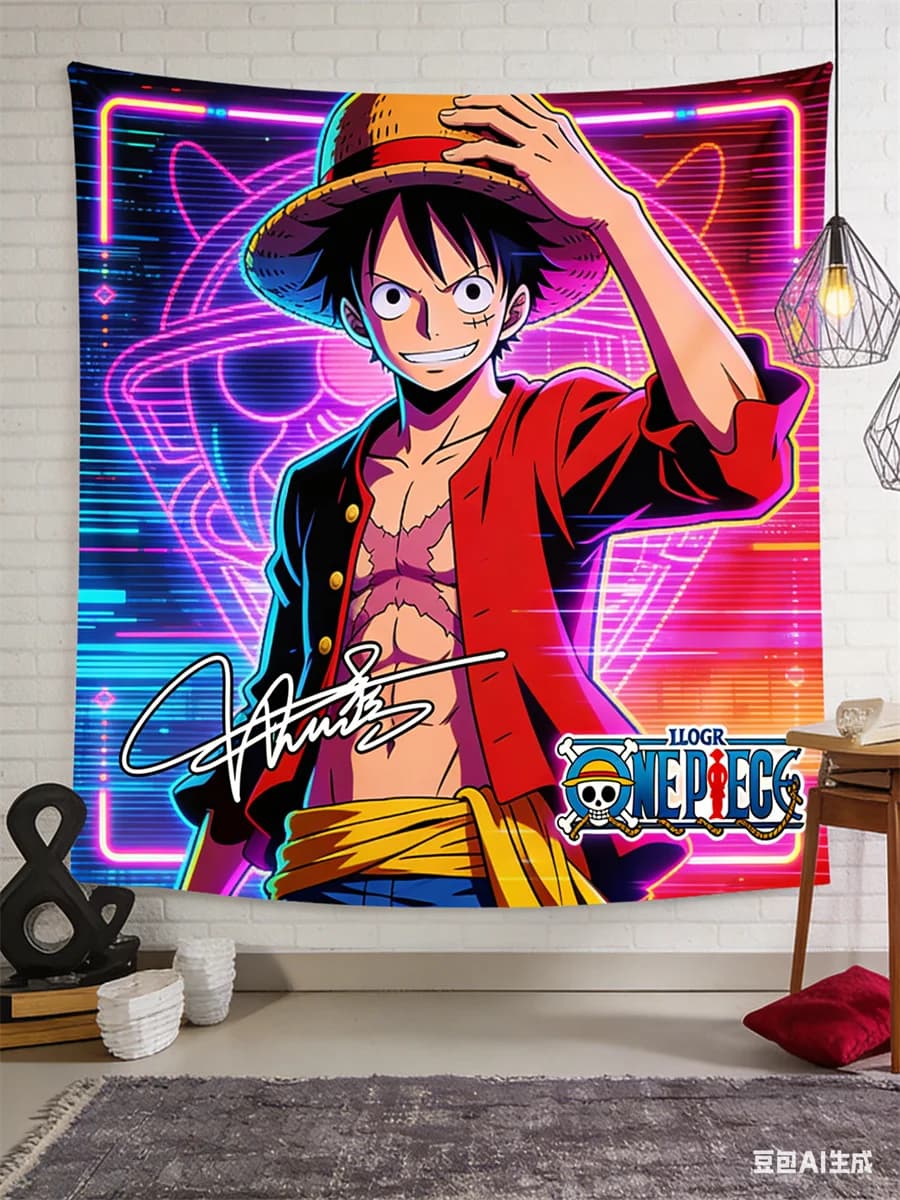 Tappeto da parete con effetto 3D One Piece Luffy - Tessuto decorativo a tema bandiera pirata anime per camera da letto, soggiorno e dormitorio