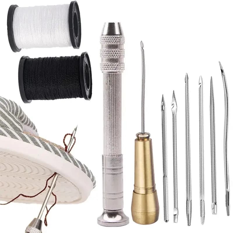 Kit da cucito in pelle Set di puntali in pelle Kit di strumenti di riparazione per scarpe multifunzionali sostituibili Punzone Aghi per cucire Cucito Artigianale della pelle