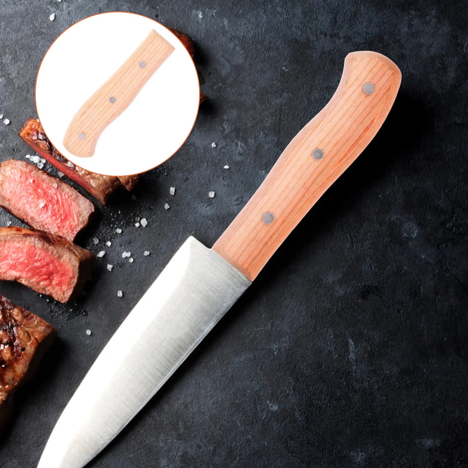 Impugnatura di ricambio in legno per coltello da cucina, resistente agli urti, presa confortevole, facile da installare