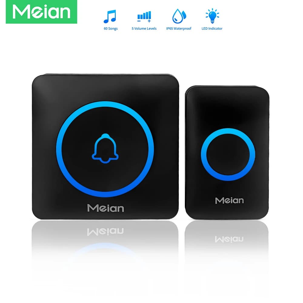 Meian Smart Home Campanello di sicurezza wireless Campanello per porta esterno impermeabile IP65 60 brani Kit carillon regolabile con 5 volumi