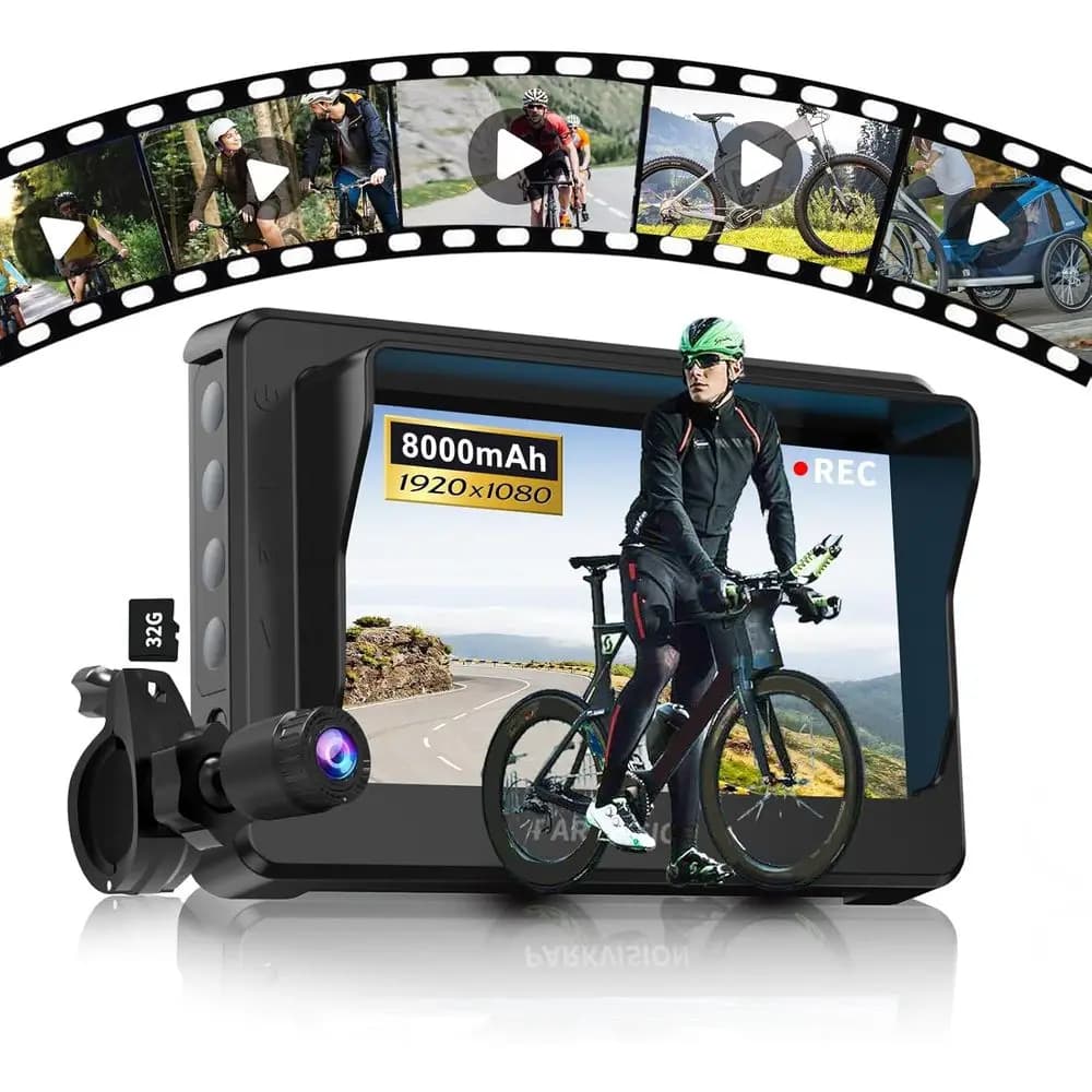 Dash Cam 1080P con Monitor da 4.3 Pollici, Batteria da 8000mAh, Registrazione in Loop, Scheda da 32GB, Adatta per Auto e Moto