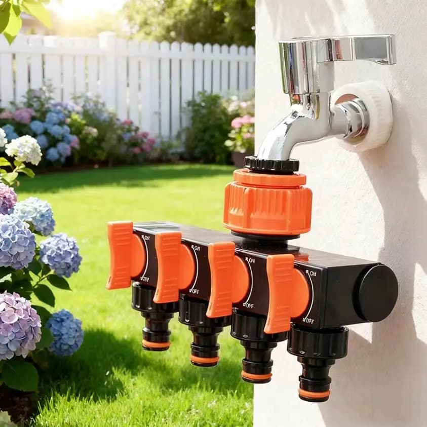 Distributore d'Acqua a 4 Vie per Impieghi Gravosi, Connettore per Rubinetto, Raccordi per Irrigazione Giardino per Irrigazione Prato e Uso Esterno