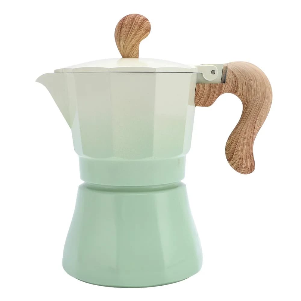 Caffettiera da Fornello in Alluminio da 150ml, MokaPot Verde Sfumato, Caffettiera Cubana Rosa Sfumato con Valvola Singola