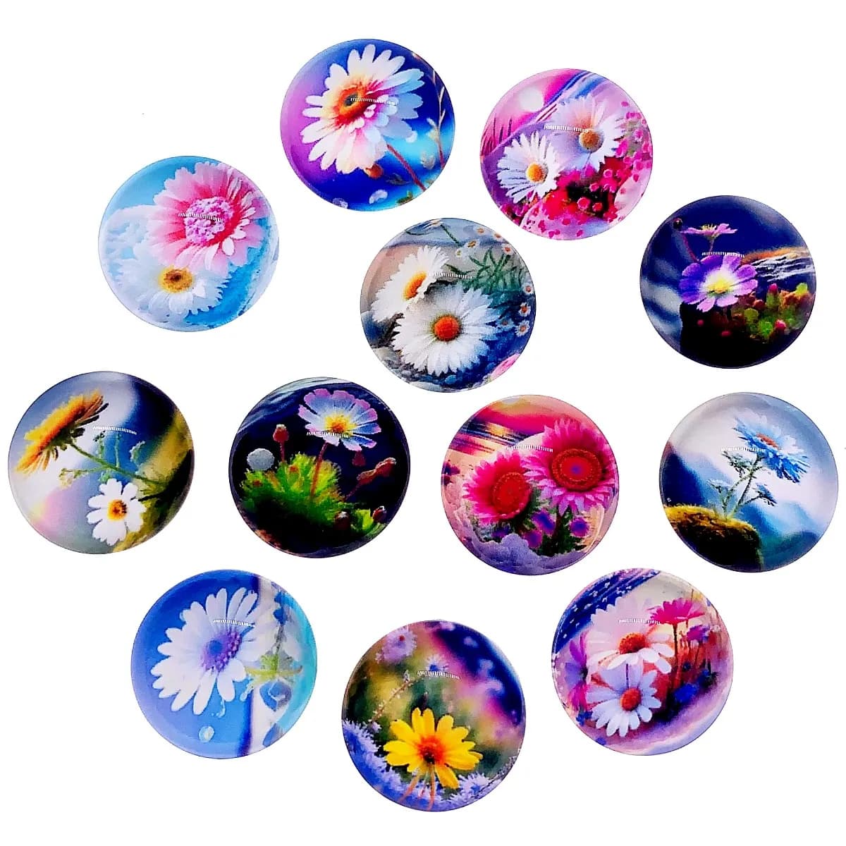 Onebeading 12mm 20mm 25mm Chrysanthemum Flowers Round Pattern Glass CabochoCns Flatback Necklace Bracelet DIY Making Accessories