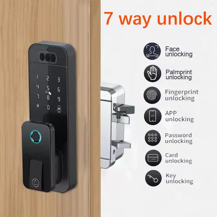 NEW Matter Tuya Wifi Control Automatic AppleKeyless 3d Face Palm Vein Camera Door Bell Digital Smart Rim Locks