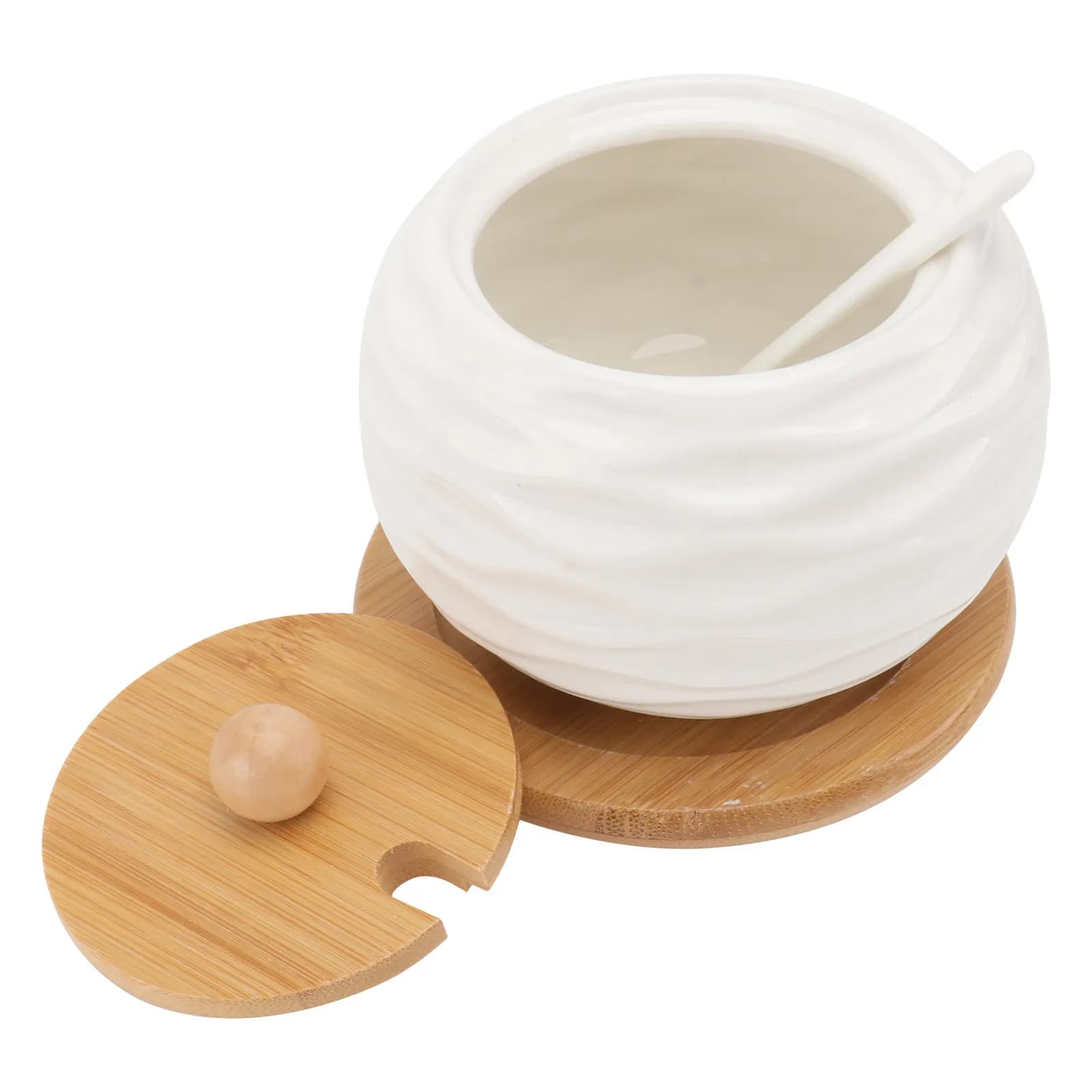 1Set Ceramic Seasoning Jar Set with Lid Spoon Space Saving Dustproof Moisture Proof Kitchen Spice Storage Box for Salt Pepper
