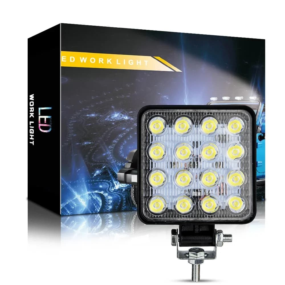 Spot Supply LED Work Lamp for Car 4 Inch Square 16 Lights 48W Modified auxiliary light Engineering reflector head