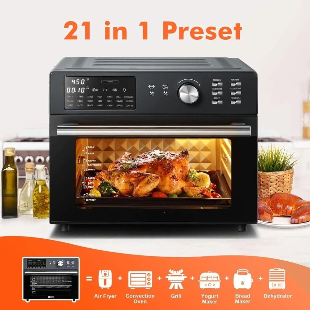 New Best Deal Home US Shipping 32QT Extra Large Air Fryer Toaster Oven Combo, 21-in-1 Countertop Convection Toaster Oven with