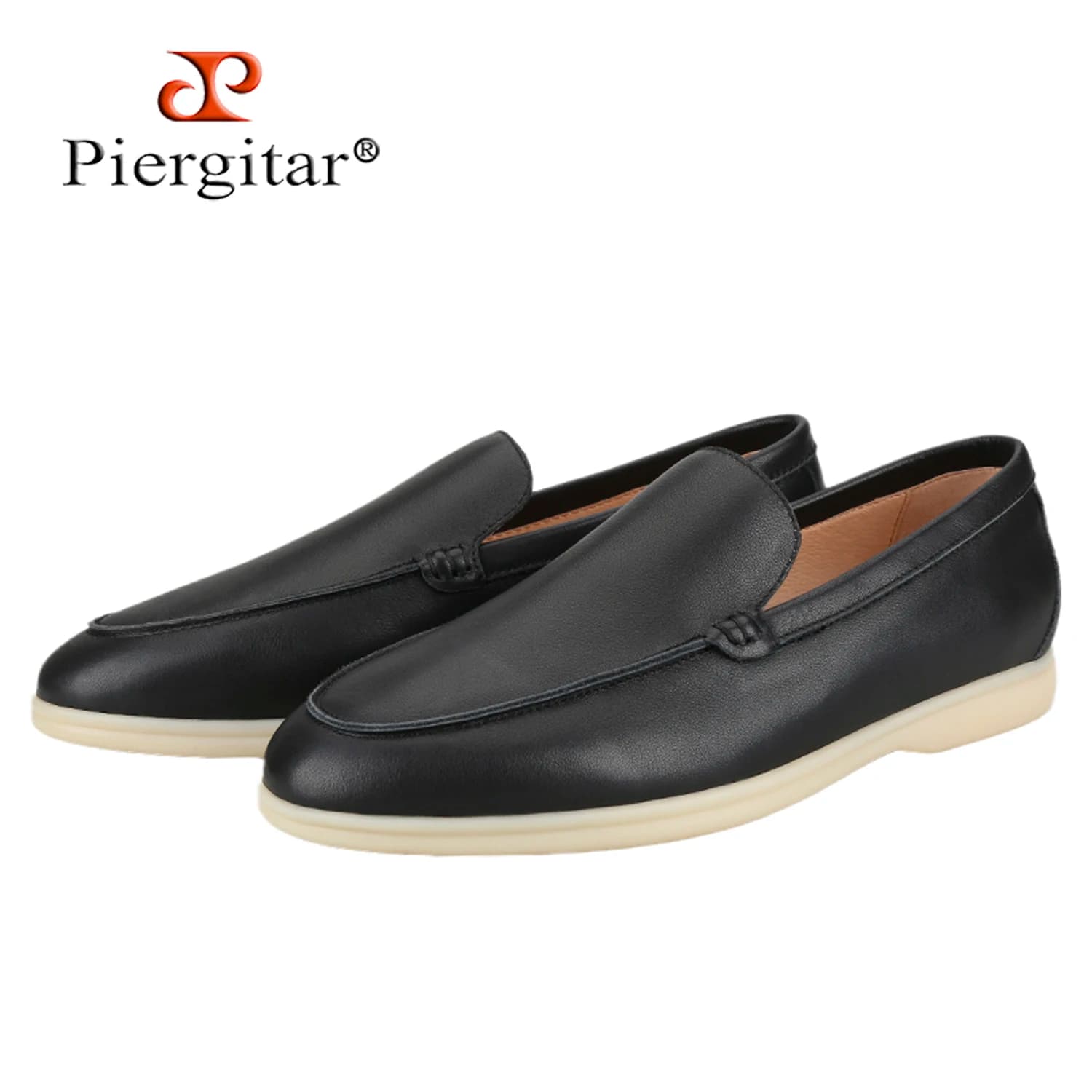 Mocassini Piergitar in morbida pelle nera con suole in gomma Scarpe casual classiche da uomo realizzate a mano per abbigliamento quotidiano o formale