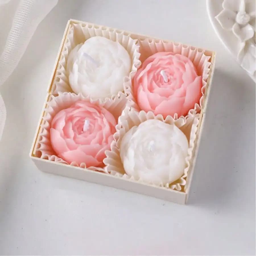 4pcs/Box Rose Scented Soy Wax Candles, Handmade, Suitable For Valentine's Day, Thanksgiving, Christmas, Home Decor, Party, Dining Table Decor, Holiday Gift, Dinner, Banquet/Party, Relaxation/Meditation, Ambiance Lighting, Gift For Her