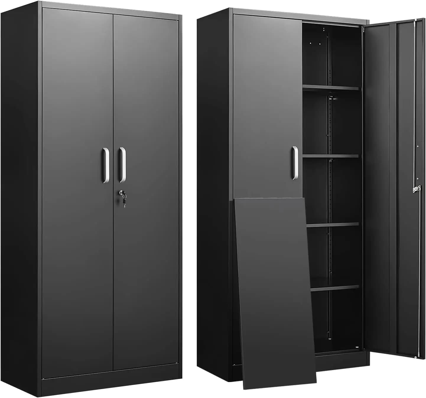 Metal Storage Cabinet With Adjustable Shelves Black Garage Cabinets With Doors And Shelves High Capacity File Racks For Home Office Tall Kitchen Pantry Locker Utility Storage Organizers
