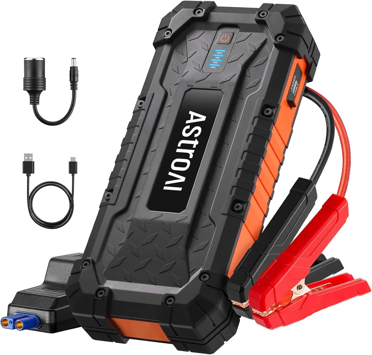Avviatore di emergenza S8 Ultra 4000A, amplificatore batteria per auto da 24000 mAh, 12 V, porta USB-C e CC, luce LED, cavi jumper