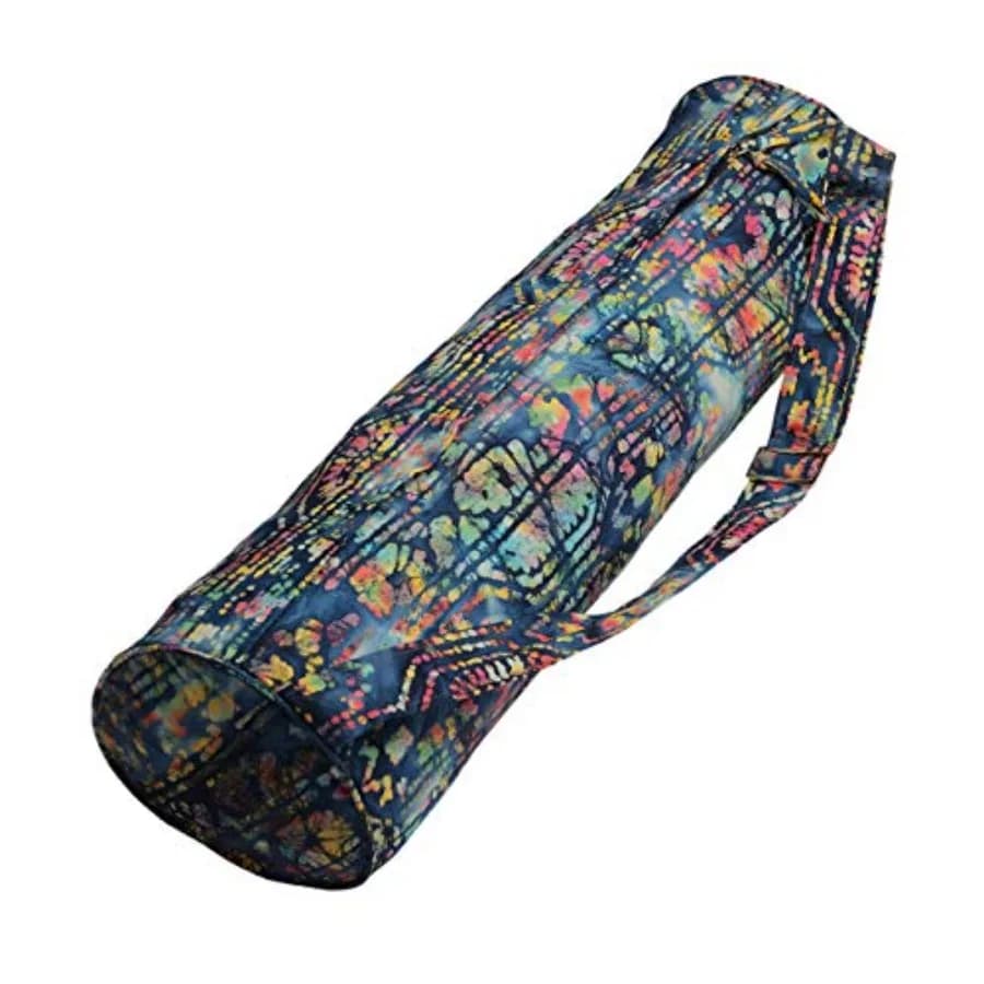 Borsa per tappetino da yoga Batik - bellissimo motivo, resistente 100% cotone, fodera completa, tracolla regolabile, 2 tasche extra con cerniera