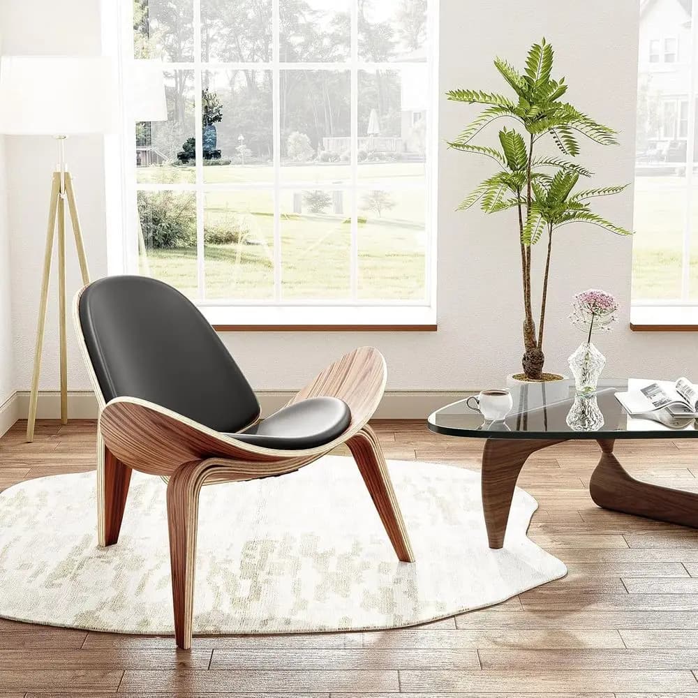 Leather Armchairs, Classic Design with Three Legs in Wood and Seat Padded, Suitable for Living Room and Bedroom