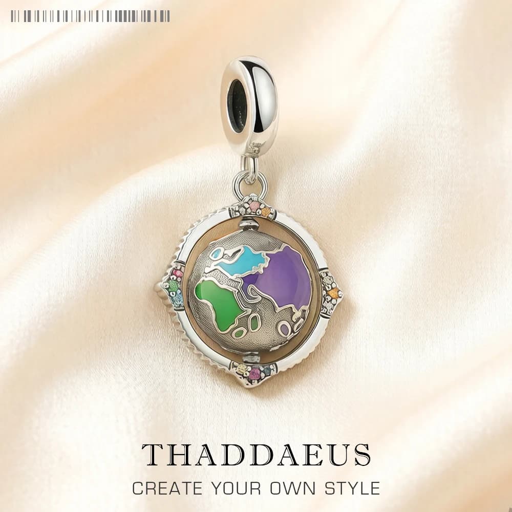 Ciondolo colorato con globo rotante vintage, nuovissimo ciondolo in argento sterling 925 con gioielli da donna e uomo