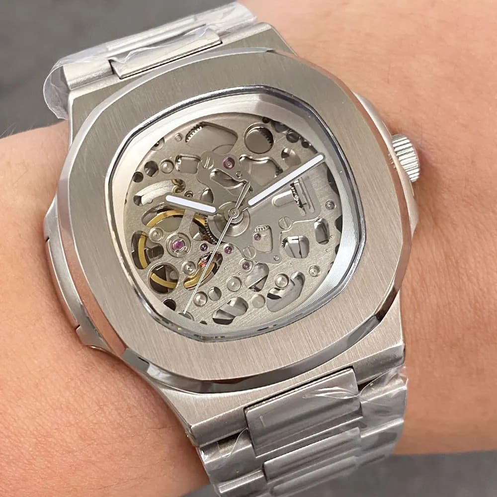 Orologio da uomo Tandorio 40mm con vetro zaffiro, quadrante scheletrato NH70A, movimento automatico NH35, orologio da uomo quadrato elegante subacqueo.