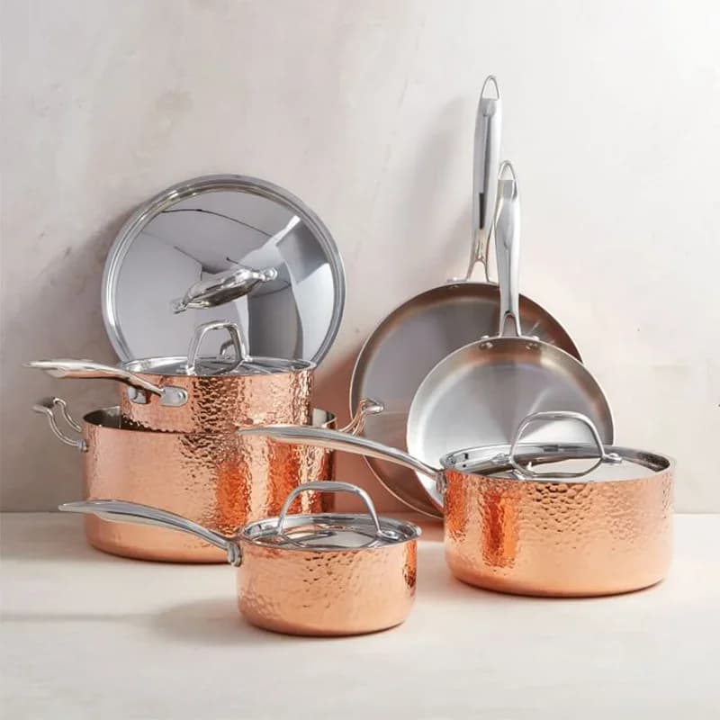 Stainless steel pot set with triple hammered copper - soup pot, milk pot and home kitchen pan