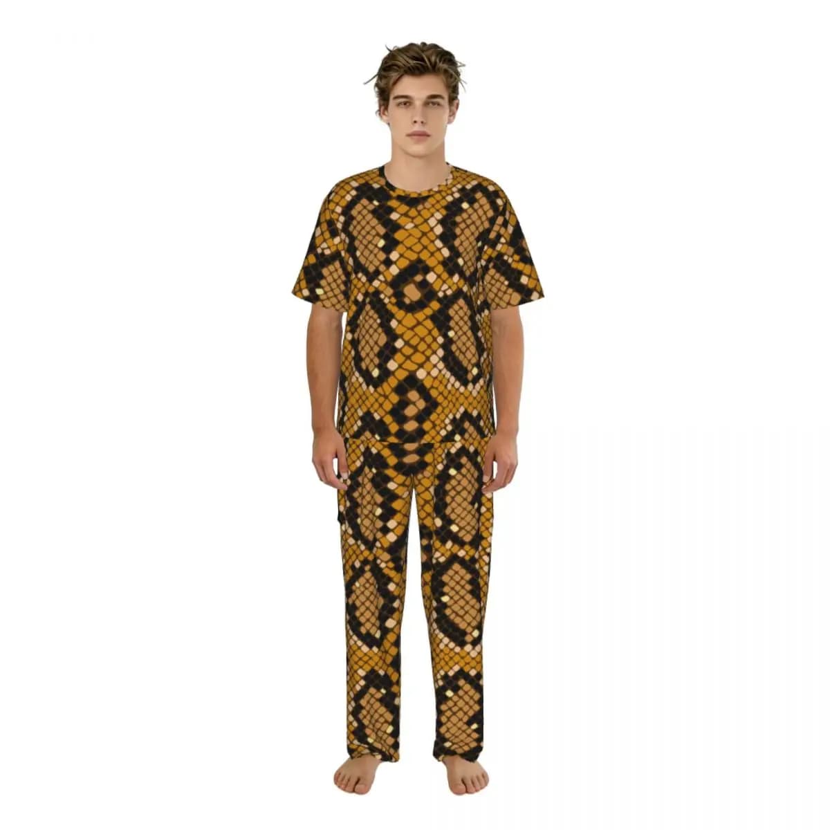 Men's short sleeve pajamas, two pieces, with trousers, crocodile pattern and snake skin, complete from home, nightwear