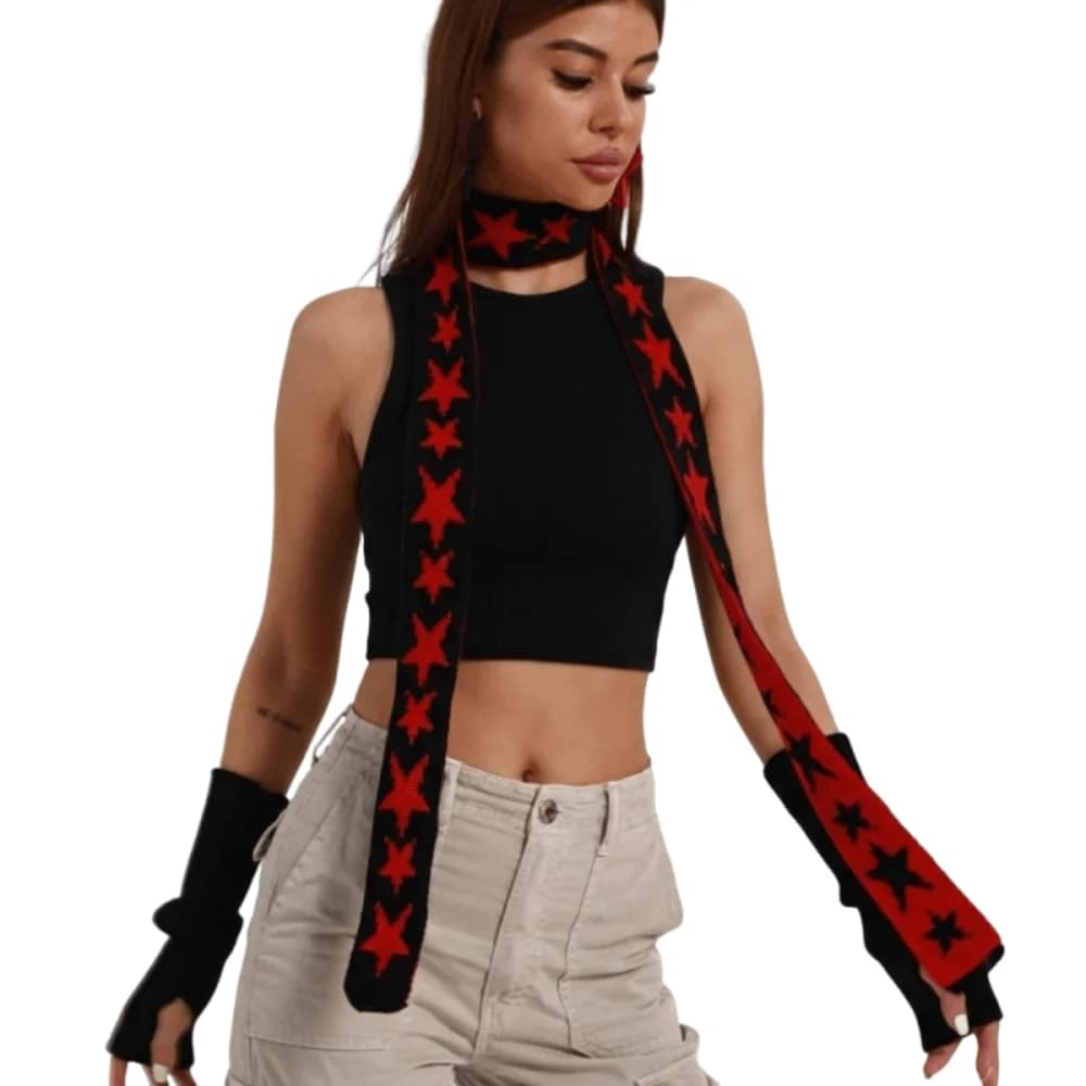 All-match Elegant Five-pointed Star Scarf Soft Y2K Wrap Neck Warmer Casual Warmer Knitting Scarf Unisex