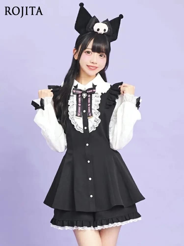 Nuovo Set Primaverile 2026 in Stile Harajuku Giapponese Jirai Kei: Camicetta con Pizzo + Pantaloncini con Volant