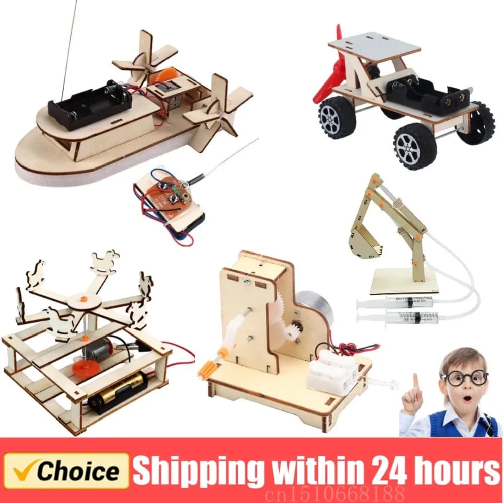 Fai da te modello di barca scienza giocattoli bambini stelo Kit di insegnamento educativo elettrico 3D assemblare barca di legno giocattolo esperimento scientifico Kit
