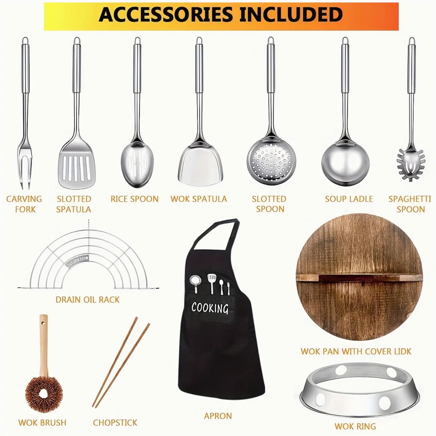 Non-Stick Cast Iron Wok Set – 12.6" Covered Frying Pan with Lid, Ideal for All Stovetops | Includes Utensils & Camping-Friendly