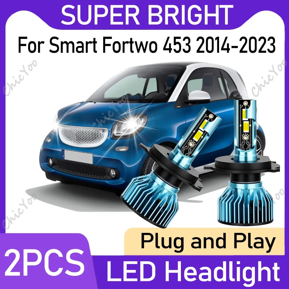 2X Fari LED H4 ad alta potenza, abbaglianti e anabbaglianti, 120W 30000LM 6000K, bianco super luminoso, Plug and Play per Smart Fortwo 453 2014-2023