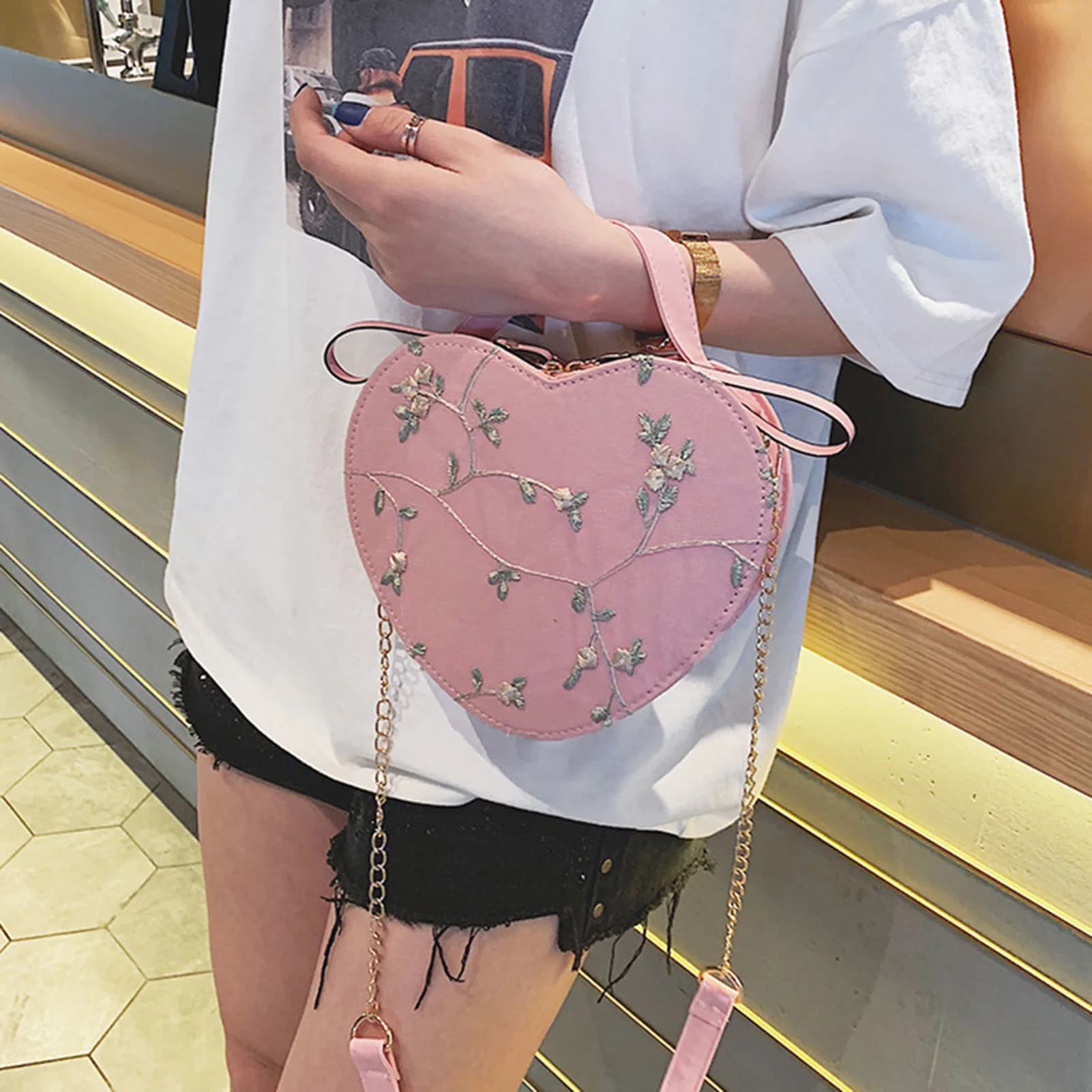Borsa a tracolla dolce da donna Borse in pelle PU con motivo in pizzo e fiori per viaggi d'affari pendolari