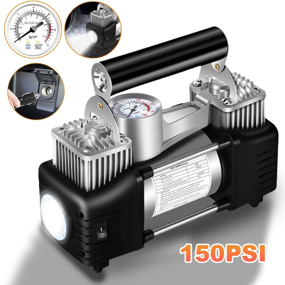 Compressore d'aria portatile 12V a doppio cilindro per auto e camion, gonfiatore elettrico per pneumatici a doppio cilindro per auto e camion
