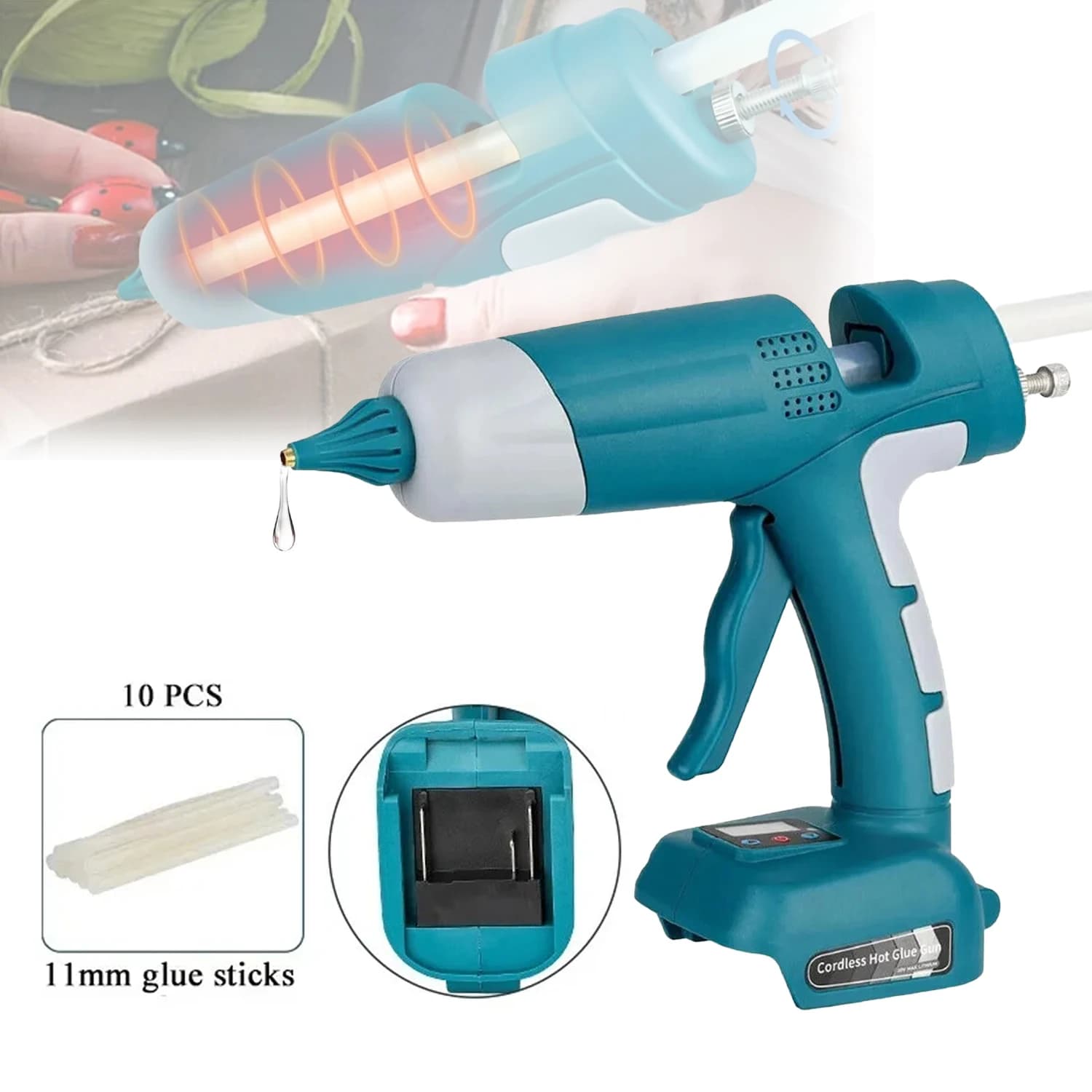 Per Makita/Dewalt/Bosch/Milwaukee/Ryobi 18V Batteria al litio per Arti e mestieri e fai da te Strumento di riparazione del calore elettrico Pistola per colla a caldo NUOVO